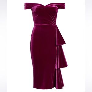 Chiara Boni La Petite Robe Wila Velvet Off-The-Shoulder Midi Dress - Size 0